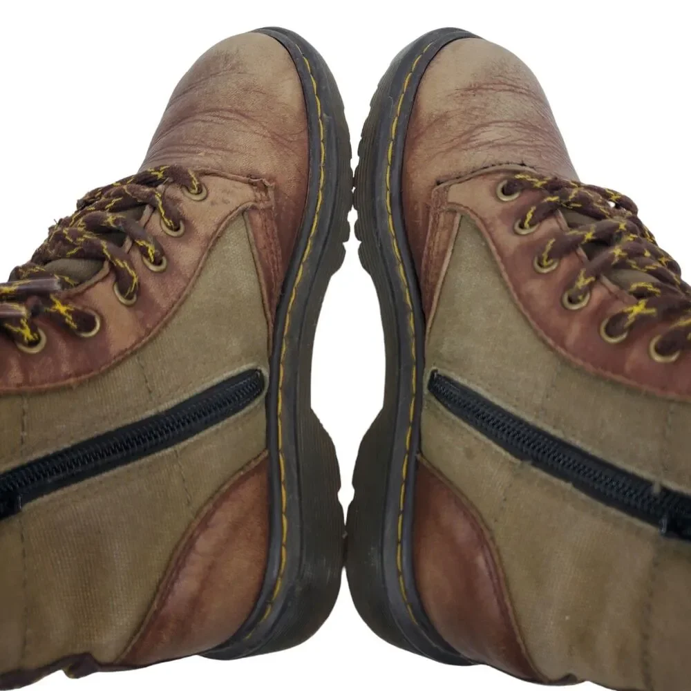 DR. MARTENS Boots KIDS Size 2 Brown Combat Casual Zip Up 1460 PANEL J